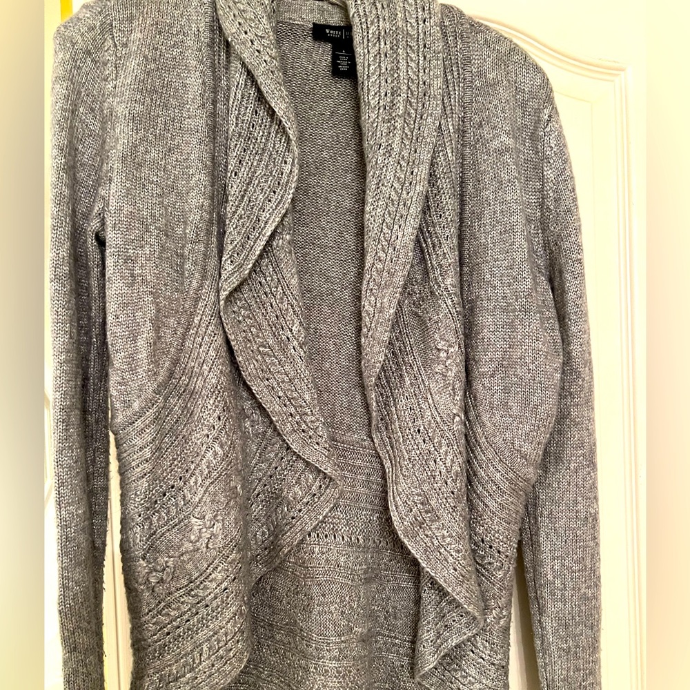 White House black market cardigan. Color and s silver gray with sparking thread